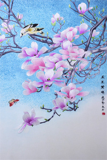 ] Su embroidery digy beginology kit Stitch Sweep of the jade and yellow oriole with hand-embroidered decoration painting