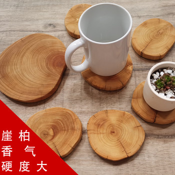Aromatic annual ring wood chip cliff cypress wood round pile painting carving ornament base teapot wooden mat coaster anti-scalding mat