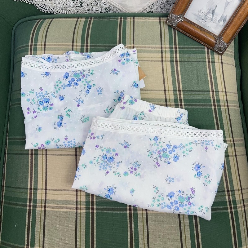 M Diana Fresh Floral Pure Cotton Hollow-Out Camisole Boxer Shorts Loungewear Set 29207Fs 