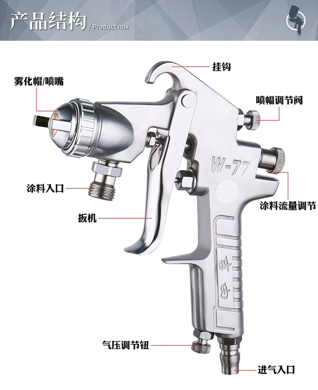 Jiyou w77 màu thép ngói súng phun súng phun sơn khí nén nguyên tử hóa w71 đồ nội thất xe máy bơm không khí keo súng phun sơn