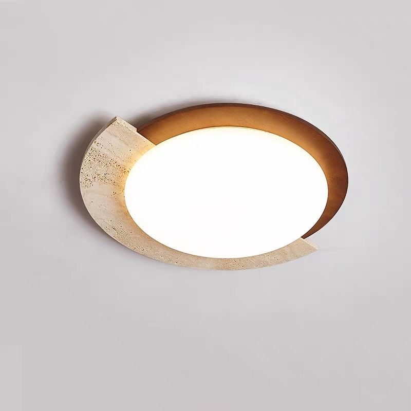 New Yellow Travertine Vintage Ceiling Lamp, Retro Bedroom Lighting, Geometric Designer High-End Walnut Ceiling Lamp