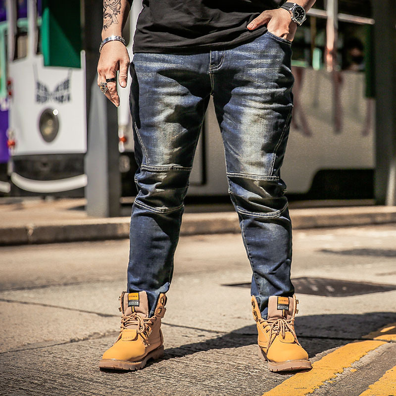 胖子加肥加大码男装裤子秋季胖人牛仔裤男士潮流弹力休闲小脚长裤