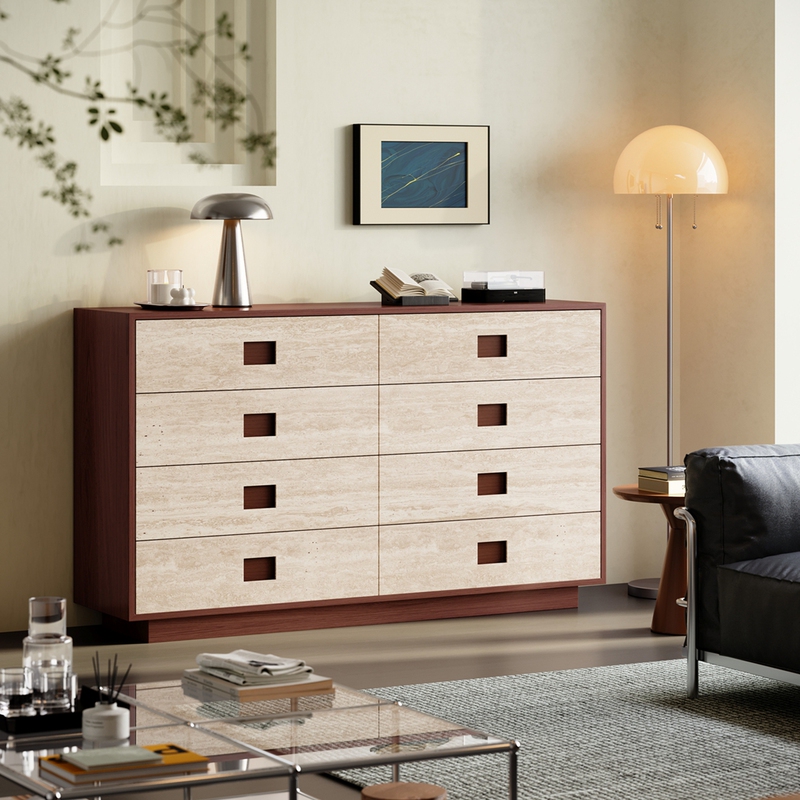 Minimalist Italian-Style Eight-Drawer Cabinet Combination for Master Bedroom, Drawer Storage Cabinet, Mid-Century Style Bedside Cabinet