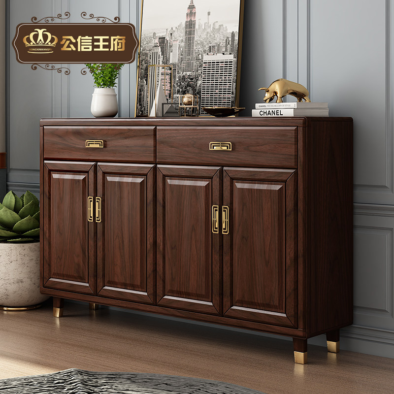 New Chinese full solid wood shoe cabinet Home doorway Xuanguan cabinet large capacity door hall containing storage cabinet balcony storage cabinet