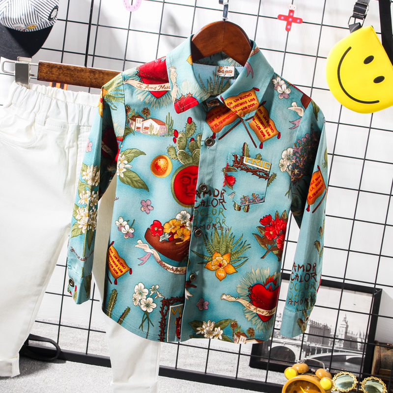 Boy Spring and Autumn Shirt 2022 new Korean children's pure cotton shirt boy Yang dimensions long sleeve coat