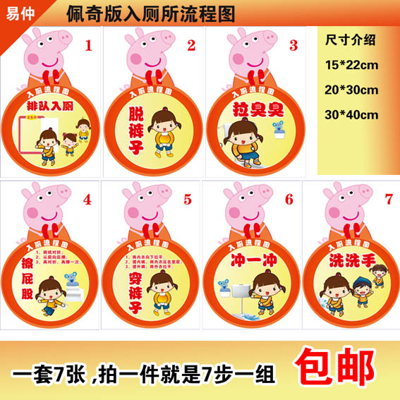Kindergarten powder room toilet toilet flow chart Squat toilet steps to the toilet schematic defecation wall sticker