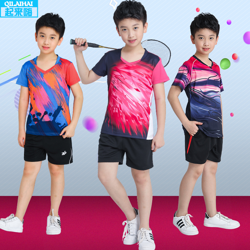 High quality badminton suit children's kit speed dry printed word custom training sportswear table tennis clothes male and female children