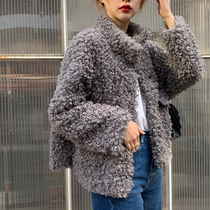 autumn Jun autum stand collar leather wool one sheep curly coat women 2019 autumn winter short roll Lamb hair