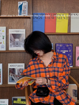 autumn Jun autum orange plaid shirt womens autumn long sleeve long loose Joker shirt folding coat