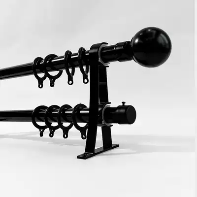 Nordic black Roman pole Curtain pole Single pole double pole top mounted side mounted thickened aluminum alloy silent perforated double pole