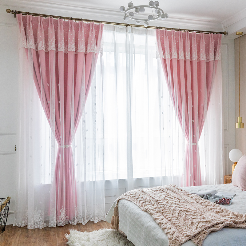 2021 New Nordic modern minimalist net red princess wind double layer with yarn full shading window fabric bedroom living room
