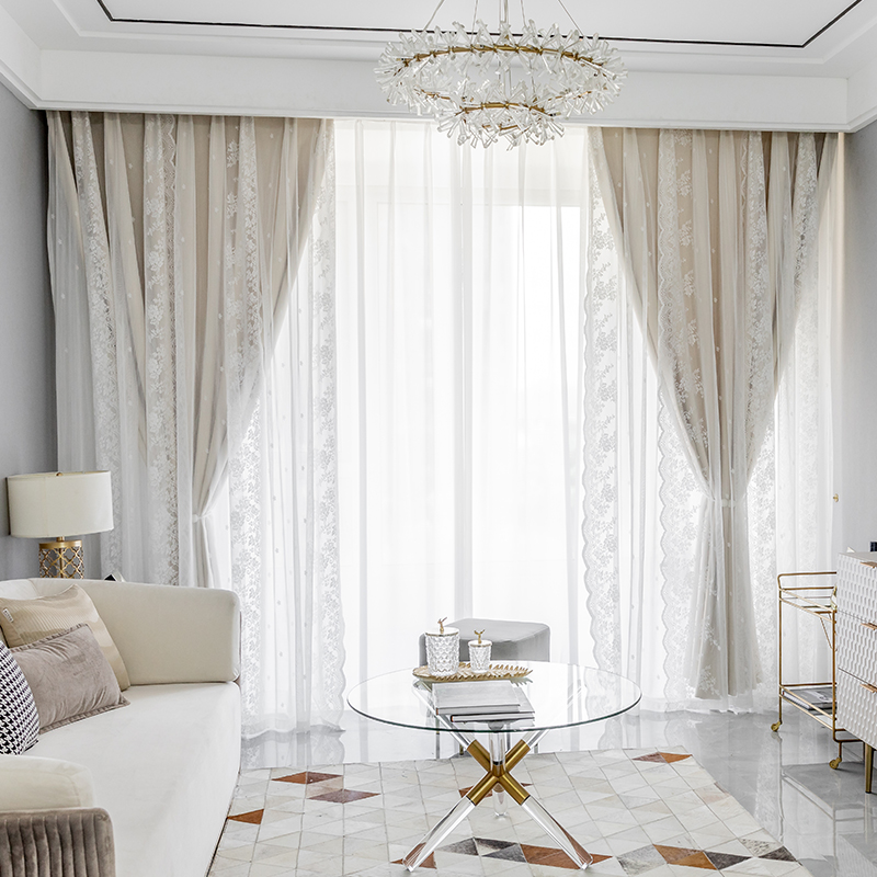 Modern minimalist light and luxurious Korean style lace princess wind shading window curtain girl bedroom floating window living-room upscale atmosphere