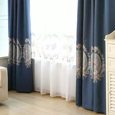 Customized finished modern high-grade American country European French embroidered cotton and linen blackout curtains living room bedroom window