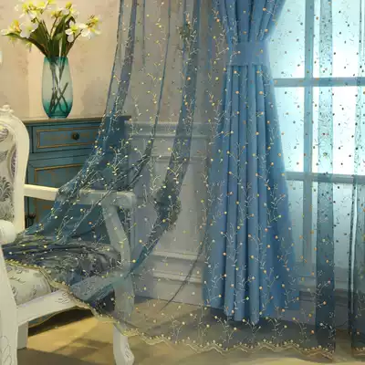 Screen curtain European-style pastoral fresh lace shading curtain bedroom finished product custom embroidery flower screen curtain bay window balcony