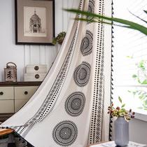 New bohemian curtains cotton linen black round living-room book room Half-curtain folk farmhouse Feng Shui Gate Curtain National Wind