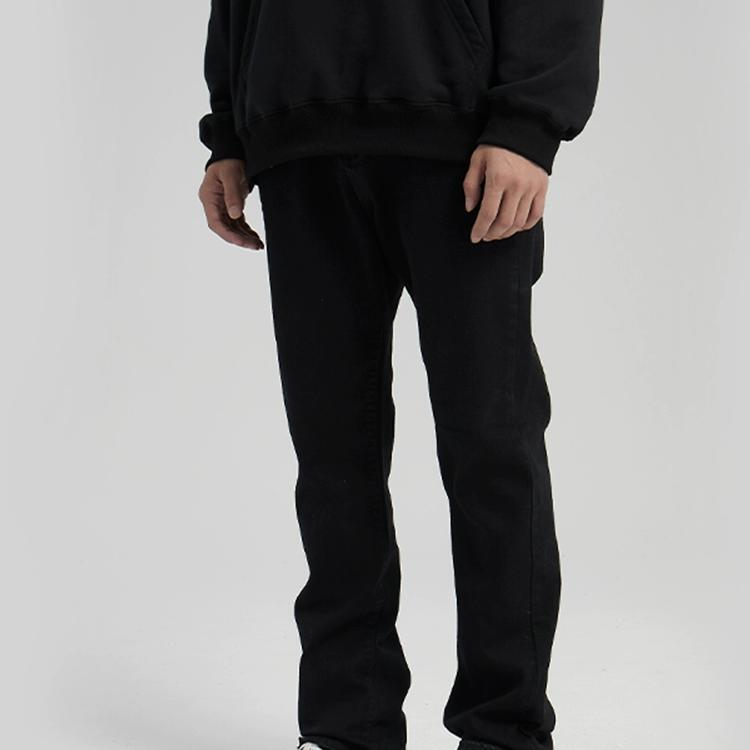 Unknowtal Basic Washed Black Trouser Leg Raw Edge Design Jeans Stretch Straight Pure Color Versatile Pants