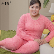 Fat plus size ladies middle-aged and elderly cotton underwear fat mm mother cotton printed autumn clothes and trousers set