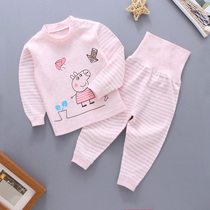 Baby underwear set pure cotton mens and womens childrens high waist belly protection autumn clothes autumn pants two-piece set of infant childrens pajamas