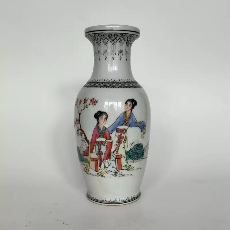 景德镇陶瓷艺术瓷厂八十年代老厂货仿古粉彩仕女花篮