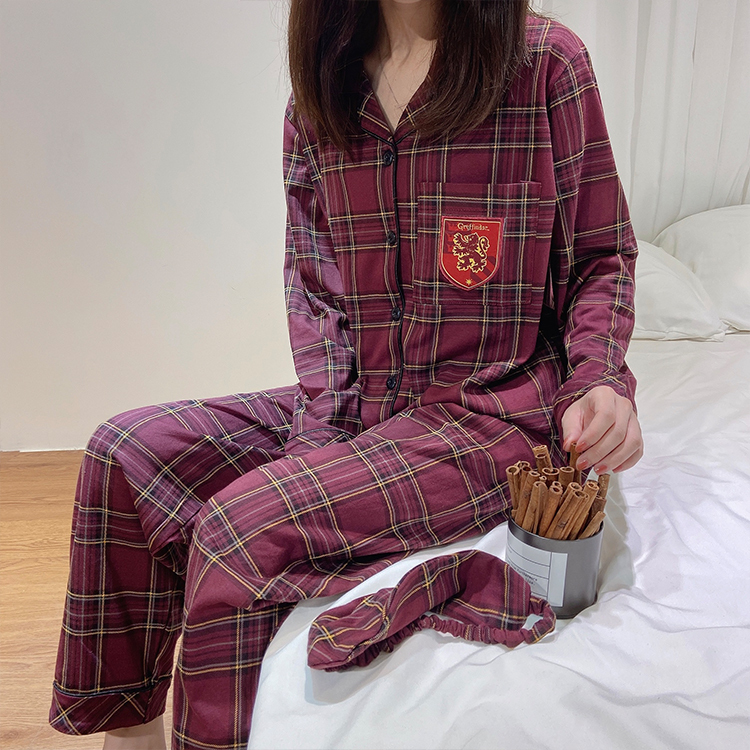 Retro Plaid Stripesd Harry Potter Pajamas for Women and Students Pure Cotton Long-Sleeved Spring and Autum Home Wear Set