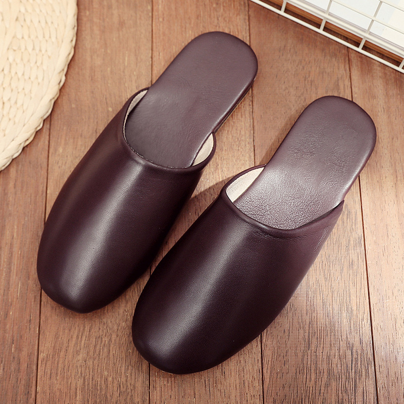 American-Style Spring and Autumn Indoor Sheepskin Slippers for Men and Women, Wooden Floor Closed-Toe Genuine Leather Slippers, Fitting Room Couple Style