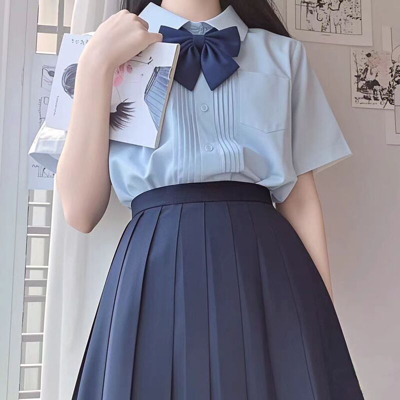 Original Jk Shirt for Women, Basic Style with Accordion Pleats, Graduation Class Uniform, College Style, High School Student Short-Sleeved White Shirt for Summer