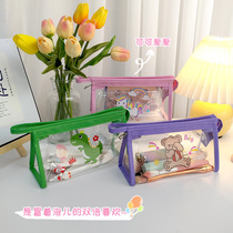 Korean version of the girl simple transparent storage bag cute pencil case Japanese cartoon portable large-capacity stationery box junior high school small