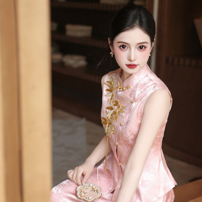 Pink New Chinese-Style Toast Dress Set 2026 New High-End Bride Wedding Sleeveless Engagement Dress Skirt for Women Summer Pink New Chinese-Style Toast Dress Set 2026 New High-End Bride Wedding Sleeveless Engagement Dress Skirt for Women Summer