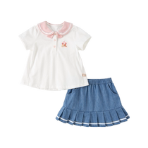 (Flash Drop) David Bella Childrens Suit Summer Dress Girls Denim Skirt Two-piece Set Older Kids Prep Style