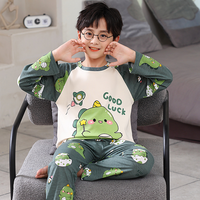 Children's Pajamas for Boys, Spring and Autumn, Pure Cotton, Thin, Long-Sleeved, Baby, Middle and Older Boys, Cartoon Dinosaur Set, Home Clothes Children's Pajamas for Boys, Spring and Autumn, Pure Cotton, Thin, Long-Sleeved, Baby, Middle and Older Boys, Cartoon Dinosaur Set, Home Clothes