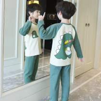 Childrens pajamas spring and autumn pure cotton thin long-sleeved suit baby middle-aged and older boys and girls cute dinosaur home clothes