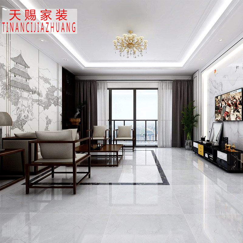 Ceramic tile gray all-ceramic floor tile 800x800 Living room King Kong marble simple fully polished glazed non-slip floor tile