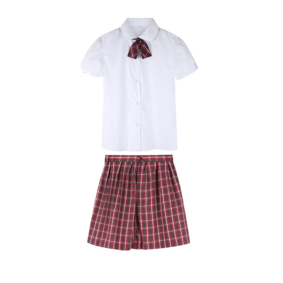 Shenzhen primary school students school uniform dress genuine men and women short-sleeved shirt spring and summer skirt suit plaid shorts uniform