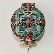 Tibetan ethnic style Tibetan ornaments sterling silver inlaid turquoise manga box pendant silver jewelry new spot