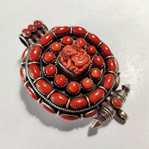 Tibet silver ornaments ethnic style sterling silver inlaid red gemstone elephant nose wealth pendant