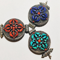 Tibetan Buddhism Tibetan National Style New sterling silver inlaid turquoise demon pestle garb box pendant