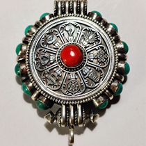 Tibetan decoration New National style auspicious eight treasures sterling silver Gulf box pendant silver amulet pendant