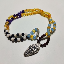 Tibetan characteristic sterling silver pendant carving six-character truth multi treasure beeswax auspicious choker necklace