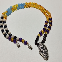 Tibetan Mani stone style sterling silver carving six character Mandarin pendant beeswax multi treasure necklace women choker