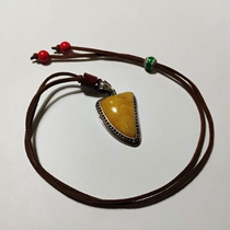 Tibetan style sterling silver inlaid chicken oil yellow silver jewel special beeswax pendant simple ethnic style necklace