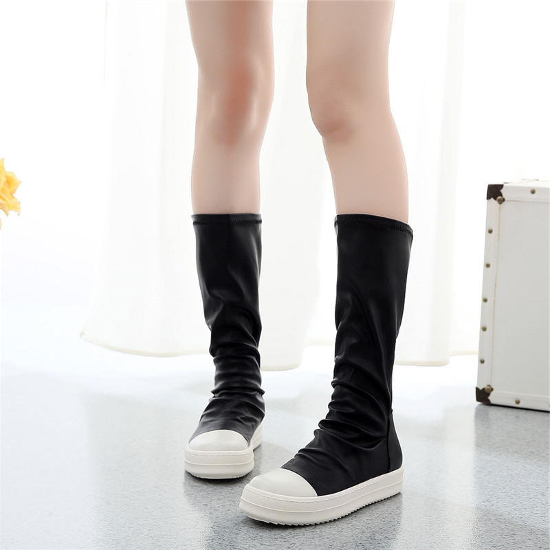 Giày cao cổ nữ mùa thu và tay áo mùa đông nữ giày đế bệt đế bằng tăng giày nữ 2018 mới tay áo nữ cỡ lớn giày boot nữ cao cấp