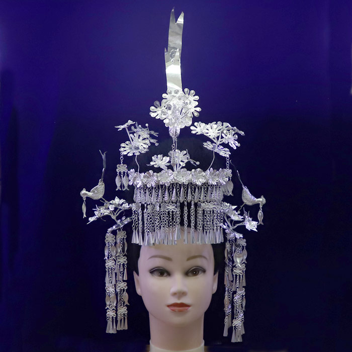 Miao head decoration suit Miao ethnic dance stage performance hair decoration Guizhou Miao silver Miao ethnic clothing Guangxi Miao Hairpin