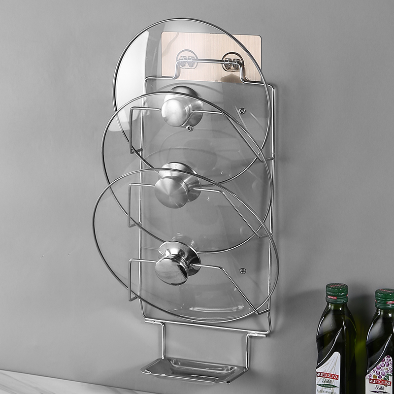 Free Punch Pan Lid Rack Wall-mounted Cutting Board Shelving Rack Case Board Kitchen Supplies Containing Layer Shelf Wall Leash Hanging Rack