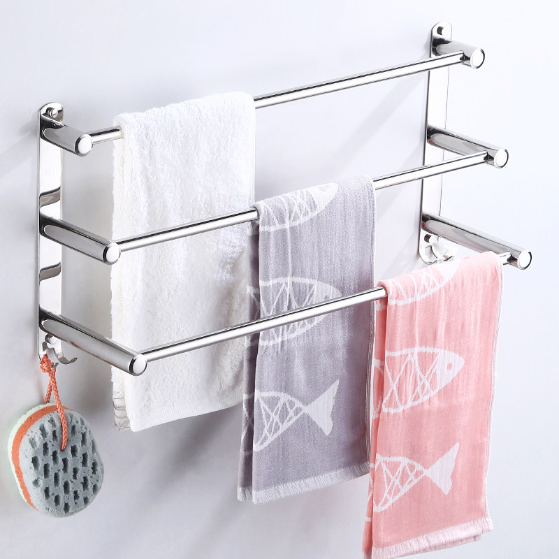 Toilet towel rack stainless steel double layer three-layer towel rail free punch towel hanging bathroom wall hanging rack bath towel rack