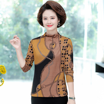 Middle-aged womens autumn long sleeve half turtleneck base shirt sanding velvet flowers long sleeve t-shirt take L mother dress