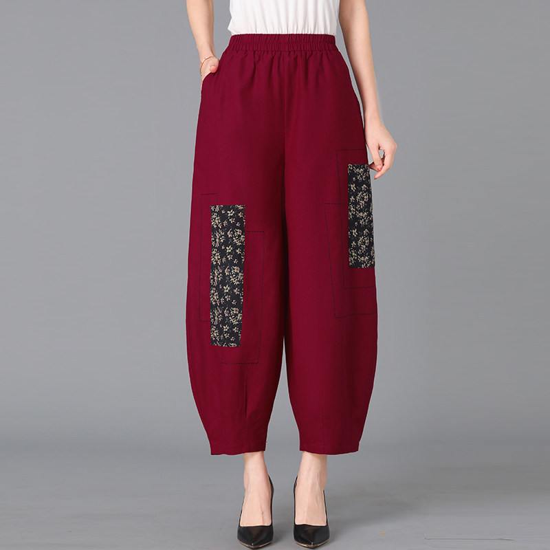 Middle aged ladies pants Summer cotton silk 90% Pants Grandma Old Pants High Waist Tightness Waist Large Size Square Dance Pants