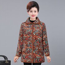 Middle-aged and elderly nv dong zhuang long coat plus velvet thickening floral long cotton warm coat L mother dress