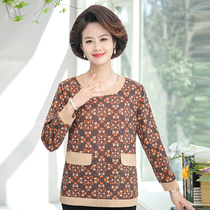 2022 middle aged woman dress with spring dress Long sleeves T-shirt Mom loaded with flower round collar bottom-shirt trendy blouse