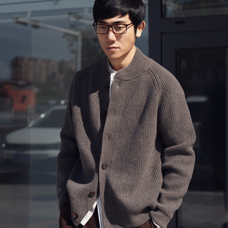 Arba Design K29 Spring, Autumn, and Winter High-End Retro Dark Brown Merino Wool Knitted Cardigan Jacket