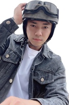 Vintage helmet mens and womens Harley motorcycle battery electric car summer sunscreen sun visor double lens half helmet four seasons universal